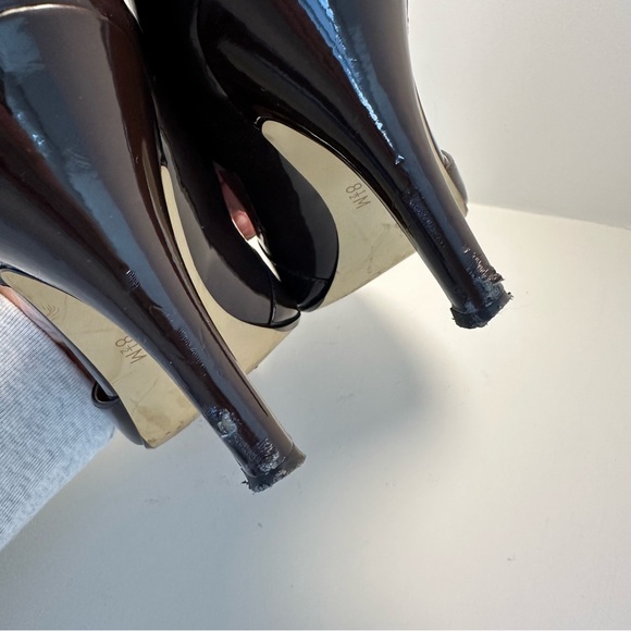 NINE WEST Patent Leather Brown Mary Jane Sandal Heel Ankle Strap Size 8.5 - Picture 8 of 11